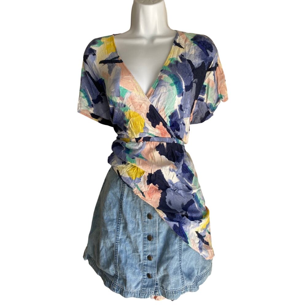 Y2K Torrid Women Plus 2 Boho Tropical Watercolor Print Empire Waste Fairy Blouse